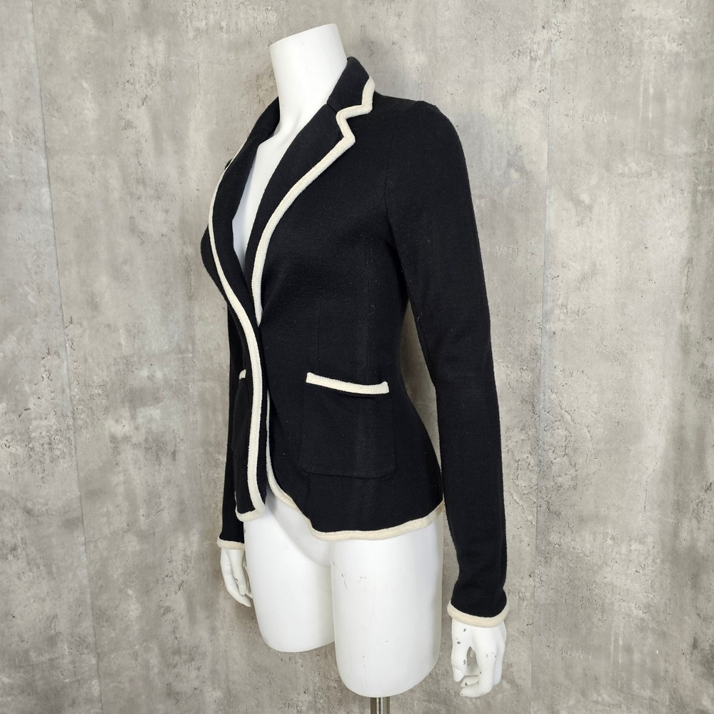 Anthropologie Moth Knit‎ Blazer Jacket Black Ivory Trim Wool Blend Women's Small - Picture 5 of 9